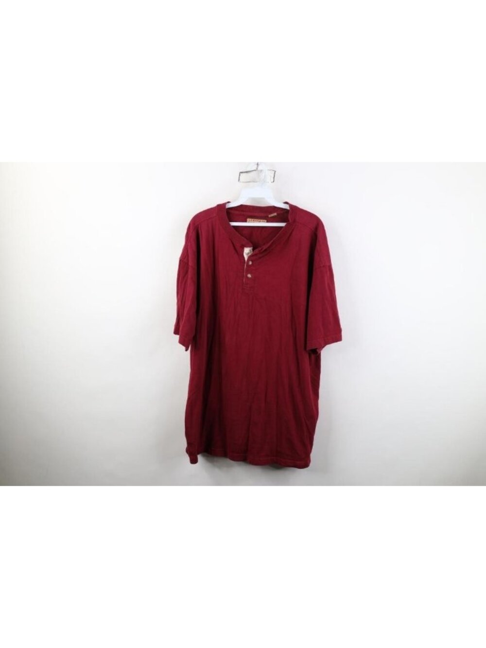 Vintage 90s Streetwear Mens XL Faded Blank Cotton Baggy Henley T-Shirt Red